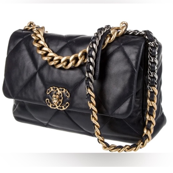 🔥🖤 CHANEL 19 Flap Bag Leather Quilted Large - Picture 7 of 8
